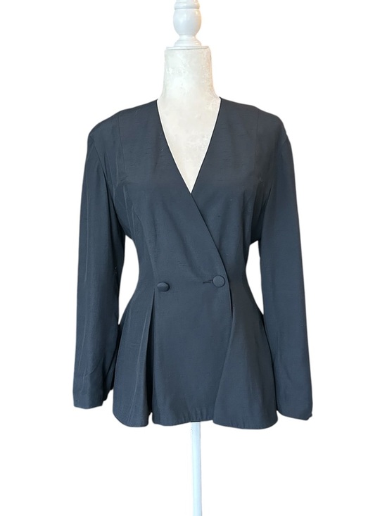 louben Jackets & Blazers - Vintage Louben Peplum Wrap Blazer Black Charcoal Tailored Minimalist - S